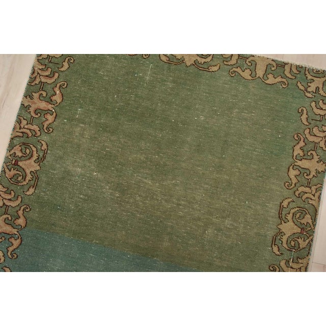 Tabriz Runner 3’1” X 12’9” Green Wool Vintage Distressed Hand-Knoted Rug For Sale In Philadelphia - Image 6 of 12