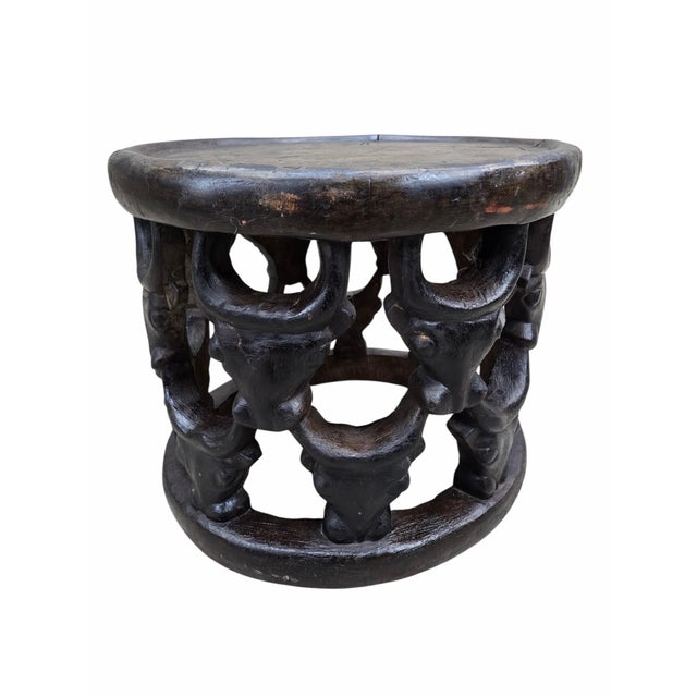 Tribal Vintage Tribal Carved African Hardwood Stool/Side Table For Sale - Image 3 of 7