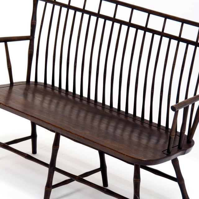 Wood Vintage Wooden Spindle Back Settee in Faux Bamboo, 1960s For Sale - Image 7 of 9