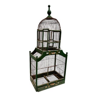 Vintage Folk Art Painted Birdcage For Sale