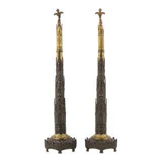 Pair of Circa 1840 Victorian Gothic Revival Gilt Bronze Chimney Ornaments For Sale