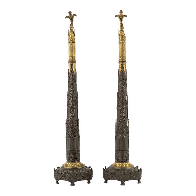 Pair of Circa 1840 Victorian Gothic Revival Gilt Bronze Chimney Ornaments For Sale