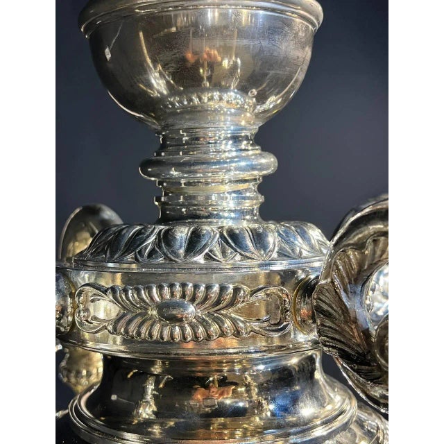 1900 Caldwell Large Silver Plated Engraved Chandelier 12 Lights For Sale - Image 10 of 10