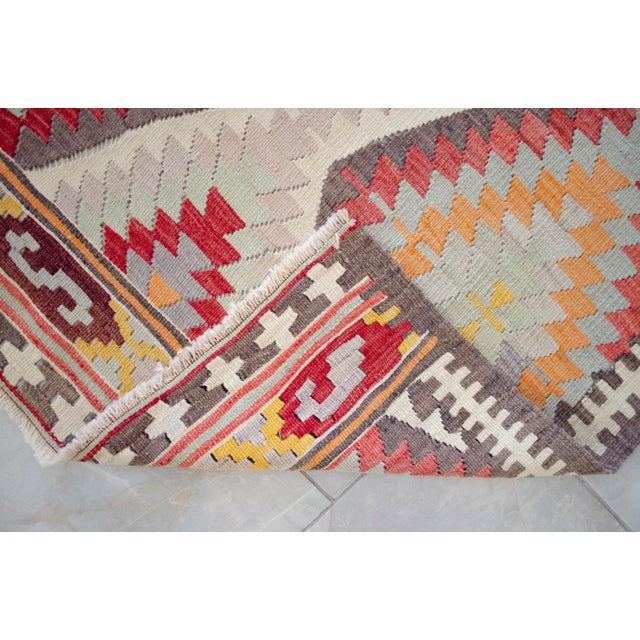Vintage Handwoven Turkish Rug Kilim, Primitive Tribal Statement, Bohemian Area Rug - 5′8″ X 9′6″ For Sale - Image 15 of 16