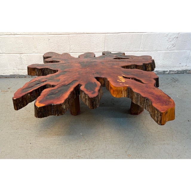 Mid-Century Modern Vintage Live Edge Resin-Filled Cypress Coffee Table For Sale - Image 3 of 10