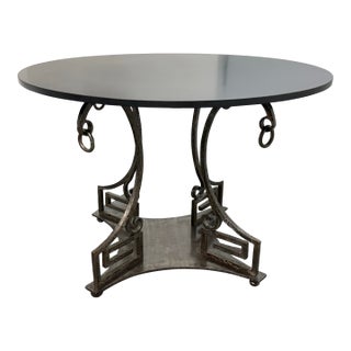 Circa 2004 Directorie Round Iron + Marble Top Table For Sale