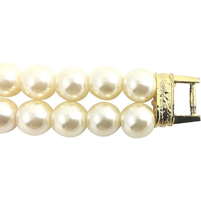 Faux Pearl Rhinestone Double Stand Bracelet For Sale - Image 10 of 11