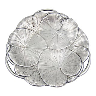 Art Nouveau Lily Pad Tray in Silver-Plate For Sale