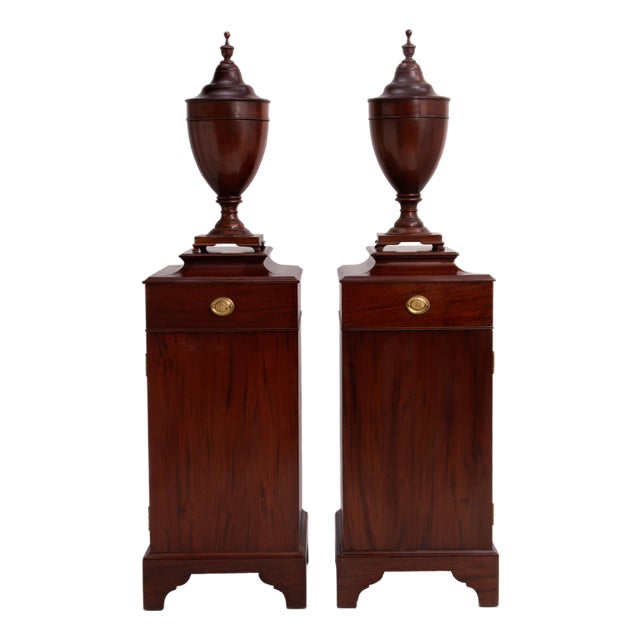 104 George III Style Telescoping Knife Urns Pedestal Cabinet Wine Cisterns Book Matched - A Pair For Sale
