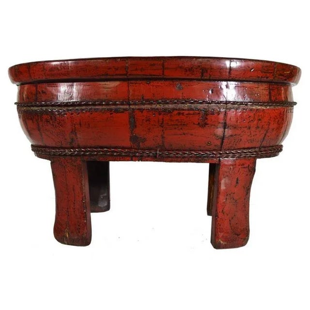 Mid 19th Century Antique Red Lacquered Wood Bowl With Legs and Cords From China, 19th Century For Sale - Image 5 of 7