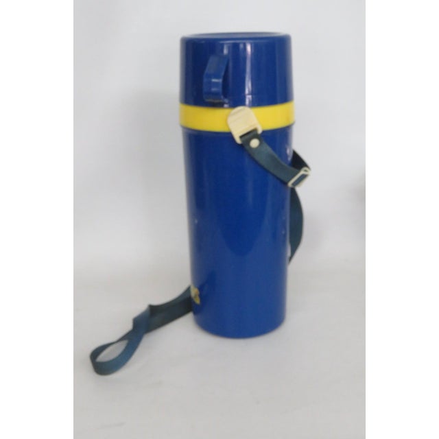 1970s Mr Peanut Aladdin Blue Yellow Plastic Thermos Travel Mug With Strap For Sale - Image 14 of 17