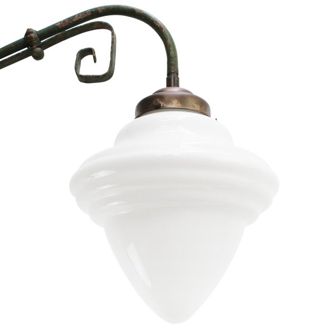 French Green Cast Iron and Opaline Glass Wall Light For Sale - Image 4 of 9