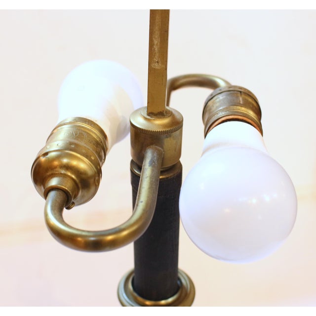 Traditional Mid-20th Century French Tole Shaded Cast Iron & Brass Table Lamp For Sale - Image 3 of 11