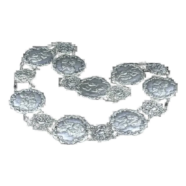 Late 19th Century Victorian Silver Plate Angel Figural Plaque Belt/Necklace For Sale