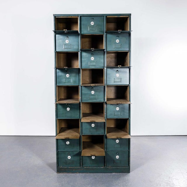 Metal French Industrial Dark Green Metal Cabinet, 1920s For Sale - Image 7 of 11