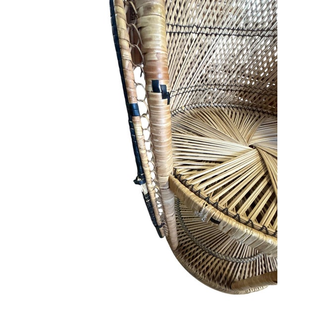 Wood Vintage Boho Revival Peacock Style Wicker Accent Chair With Fan Back For Sale - Image 7 of 12