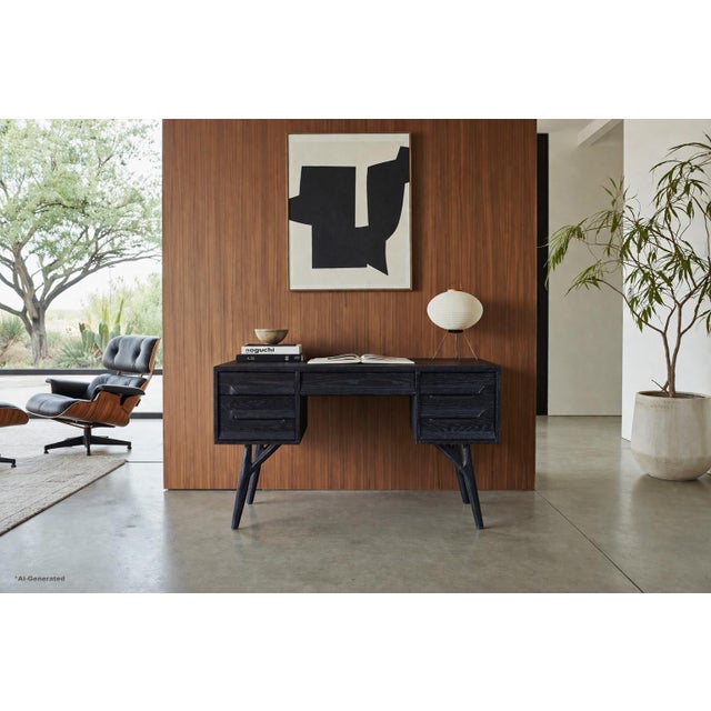 This exceptional mid-century modern desk, designed by Jack Van Der Molen for Jamestown Lounge Co., showcases a refined...