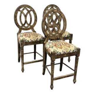 Custom Design Faux Finish Upholstered Counter Stools, Set of Three For Sale