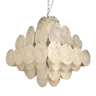 Vintage Alabaster White Murano Glass Disc Chandelier in the style Mazzega, Venice, Italy, 1981 For Sale
