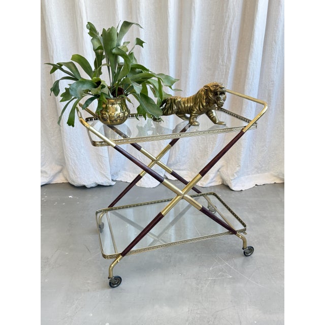 Mid-Century Modern Serving Bar Cart with Brass and Wood from Cesare Lacca, Italy, 1950s For Sale - Image 18 of 18