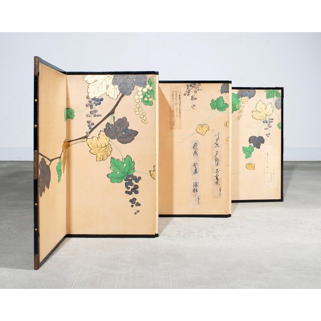 Beige Japanese Harimaze Six Panel Screen Applied Edo Tanzaku Poems For Sale - Image 8 of 18