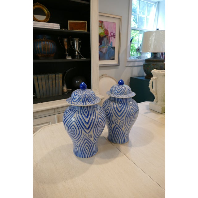 Traditional Faux Bois Classic Blue & White Ginger Jars - a Pair For Sale - Image 3 of 10