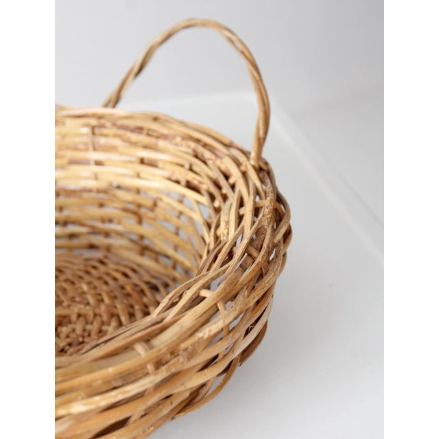 Vintage Round Wicker Basket With Handles For Sale - Image 12 of 18