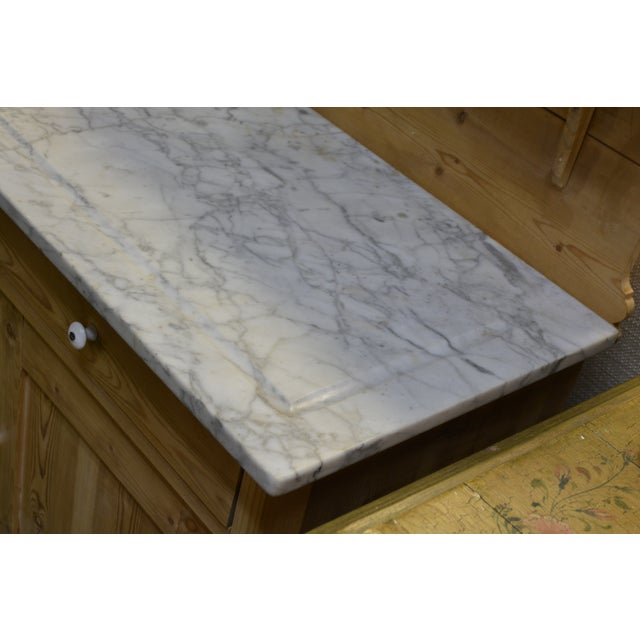 Vintage Rustic Scrubbed Pine Washstand Cupboard W/ Grey & White Marble Top For Sale - Image 4 of 18