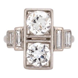 Antique Art Deco Platinum "Toi Et Moi" Old-Cut Diamond Ring, Size 6.75 For Sale