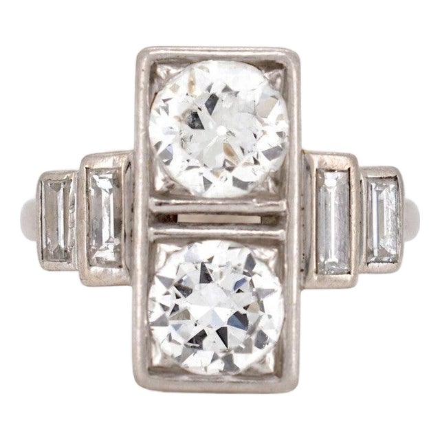 Antique Art Deco Platinum "Toi Et Moi" Old-Cut Diamond Ring, Size 6.75 For Sale