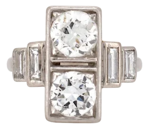 Antique Art Deco Platinum "Toi Et Moi" Old-Cut Diamond Ring, Size 6.75