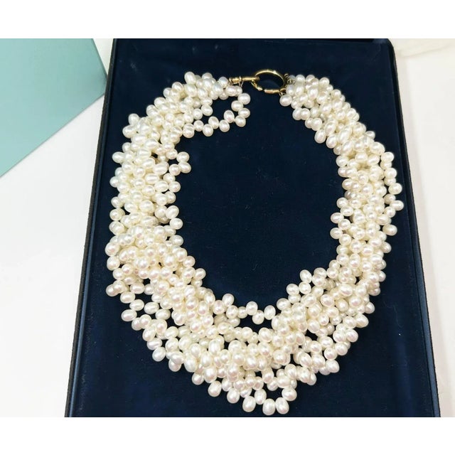Tiffany and Co. 1990s Tiffany &Co Picasso 18k 750 Gold Freshwater Pearl 8 Strands Choker Necklace For Sale - Image 4 of 5
