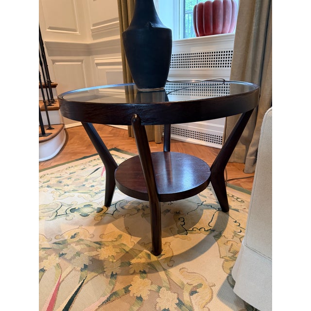 Contemporary Vintage Pair of Rare Karel Kozelka & Antonin Kropacek Oak and Glass Side Tables-Labeled For Sale - Image 3 of 4