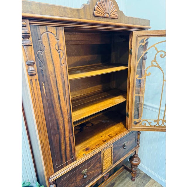 Antique Jacobean Style Display Cabinet With Leaded Glass For Sale - Image 4 of 9