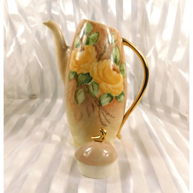 Contemporary 1950s Tan Hand Painted and Signed Chocolate Pot or Teapot For Sale - Image 3 of 9