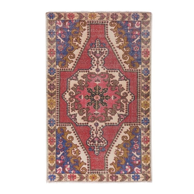 1960s Vintage Hand Knotted Red Turkish Area Rug 4'8'' X 7'1'' For Sale - Image 13 of 13