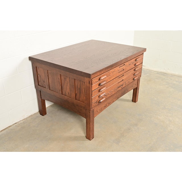 Globe Wernicke Antique Oak Arts & Crafts 5-Drawer Architect's Blueprint Flat File Cabinet, Newly Refinished For Sale - Image 4 of 15