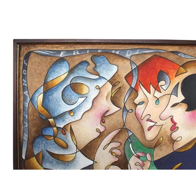 Mid-Century Modern Vintage Mid Century "Gossipers" Acrylic Painting by Andrei Hudiakoff For Sale - Image 3 of 9