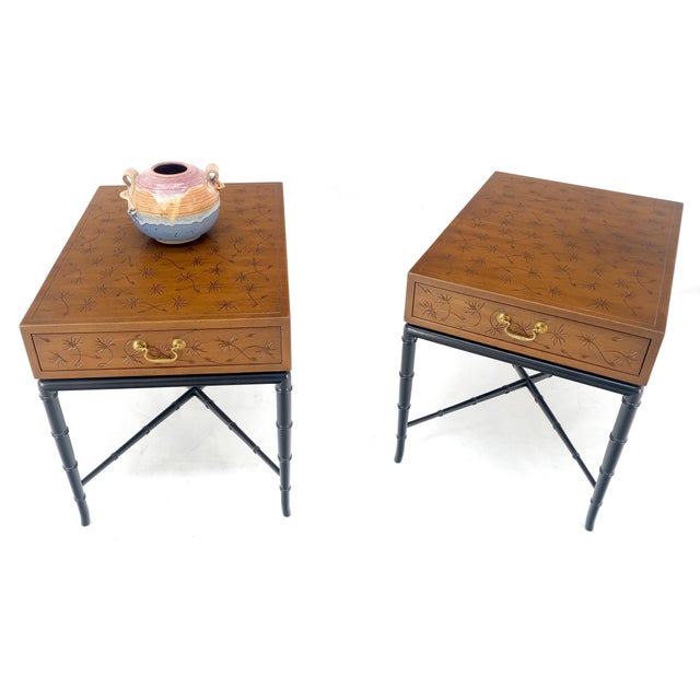 Kittinger Pair of Kittinger Faux Bamboo Tapered Horn Shape Legs One Drawer End Tables MINT For Sale - Image 4 of 18