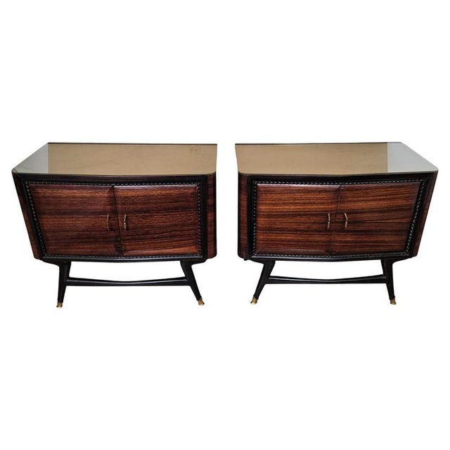 Mid-Century Italian Art Deco Walnut Nightstands with Glass Tops, 1950s, Set of 2 For Sale - Image 9 of 9