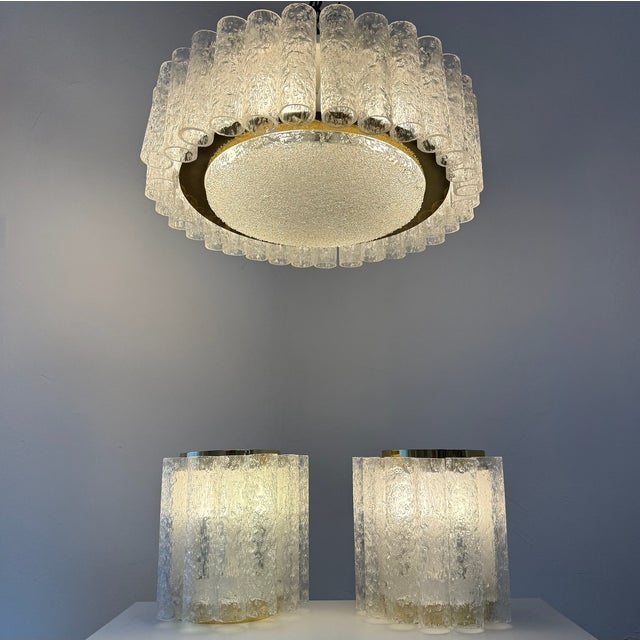 Mid-Century Space Age Ice Glass Ceiling Lamp and Wall Lamps from Doria Leuchten, Germany, 1960s, Set of 3 For Sale - Image 18 of 18