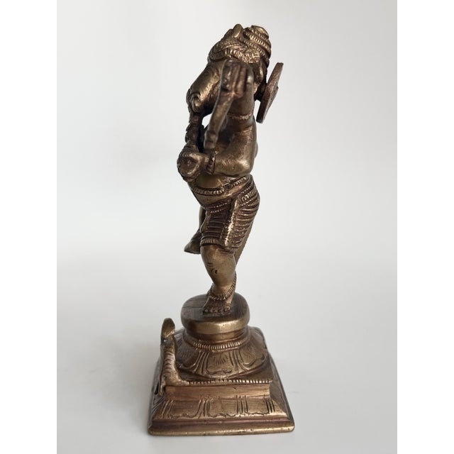 Vintage Indian Brass Dancing Ganesha Figurine on Lotus Base For Sale - Image 9 of 12