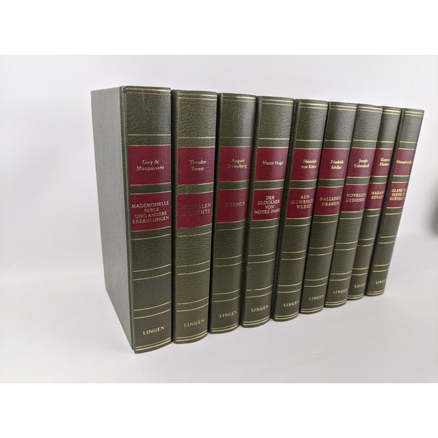 Textile Vintage Olive Green, Burgundy & Gold German Literary Classics by Lingen – Set of 9 For Sale - Image 7 of 15