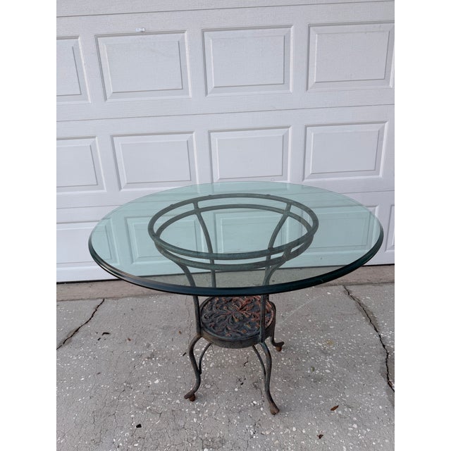 Vintage Glass Top Wrought Iron Bistro Table For Sale - Image 9 of 12