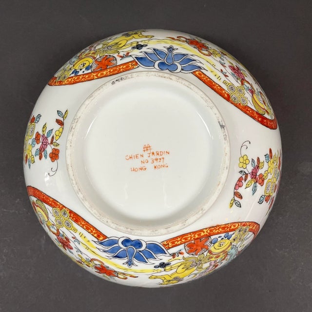 Vintage Chinese Hand Painted Foo Dog & Flora Porcelain Decorative Bowl For Sale In Chicago - Image 6 of 11