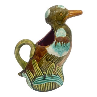 Antique French Majolica Duck Pitcher by Onnaing, c.1890 For Sale
