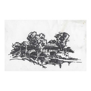 1950s Norman Kent Covered Bridge Drawing For Sale