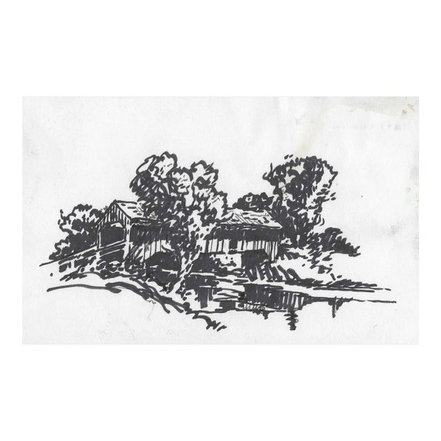 1950s Norman Kent Covered Bridge Drawing For Sale