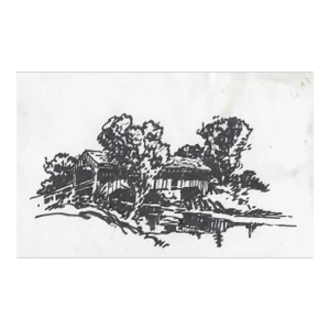 1950s Norman Kent Covered Bridge Drawing