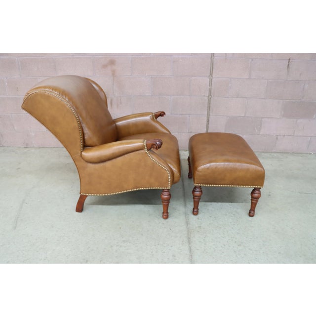 Stickley Leather Wingback Chair & Ottoman For Sale - Image 10 of 13